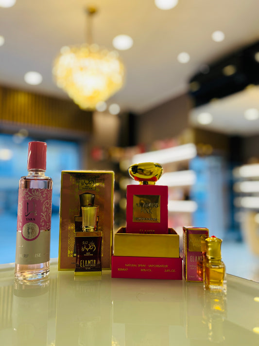 Set completo al Amira pink + acqua profumata corpo yara in omaggio