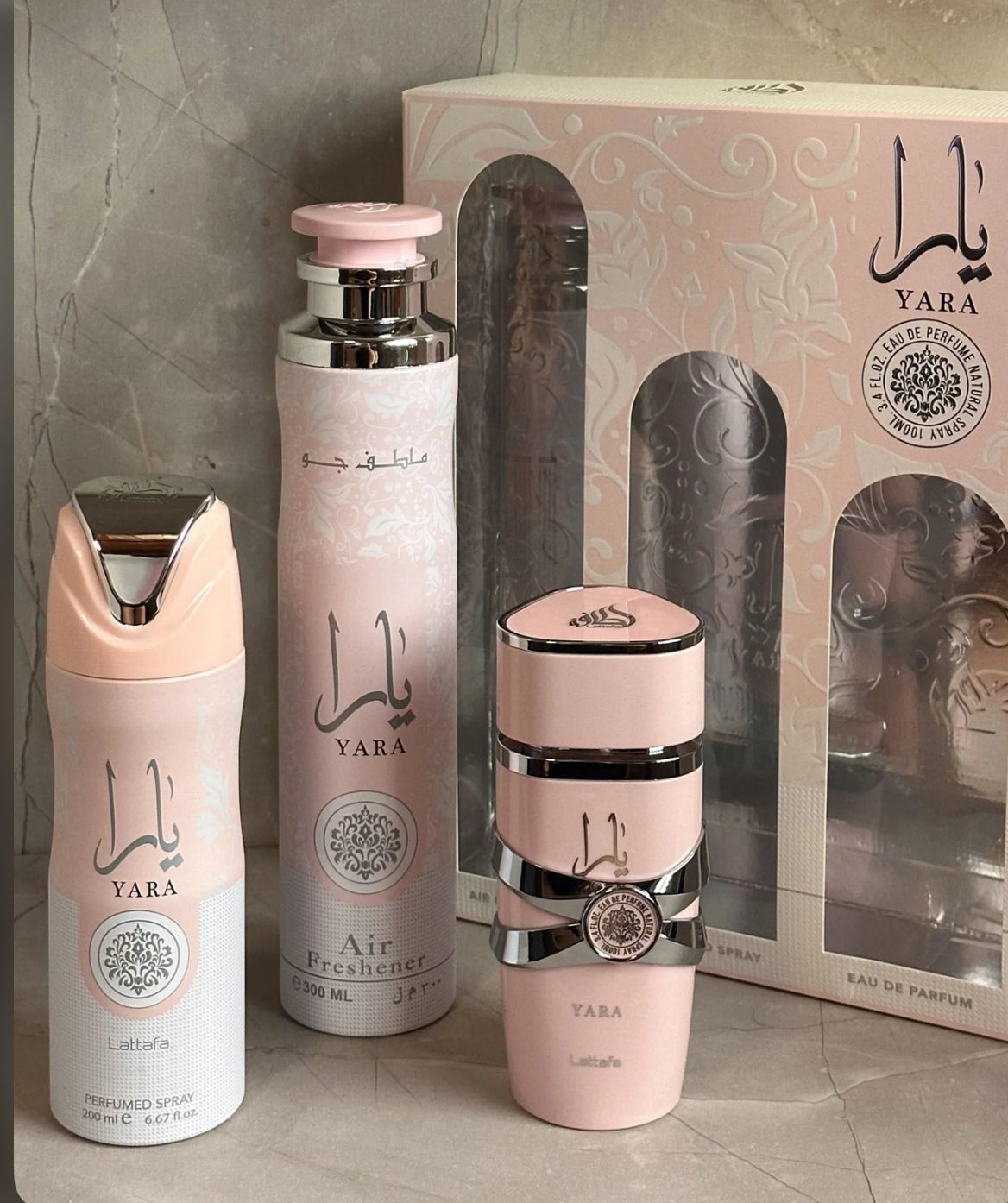 Set yara profumo 100ml deodorante 200ml profumo ambiente 300ml