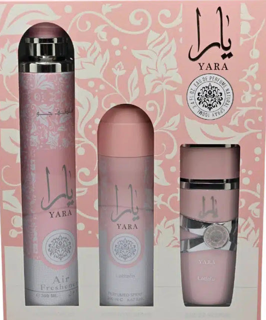 Set yara profumo 100ml deodorante 200ml profumo ambiente 300ml