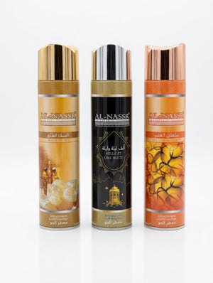 Set Bestseller Profumatori per Ambienti Orientali Al-Nassr – 3x300ml Spray per Casa e Tessuti