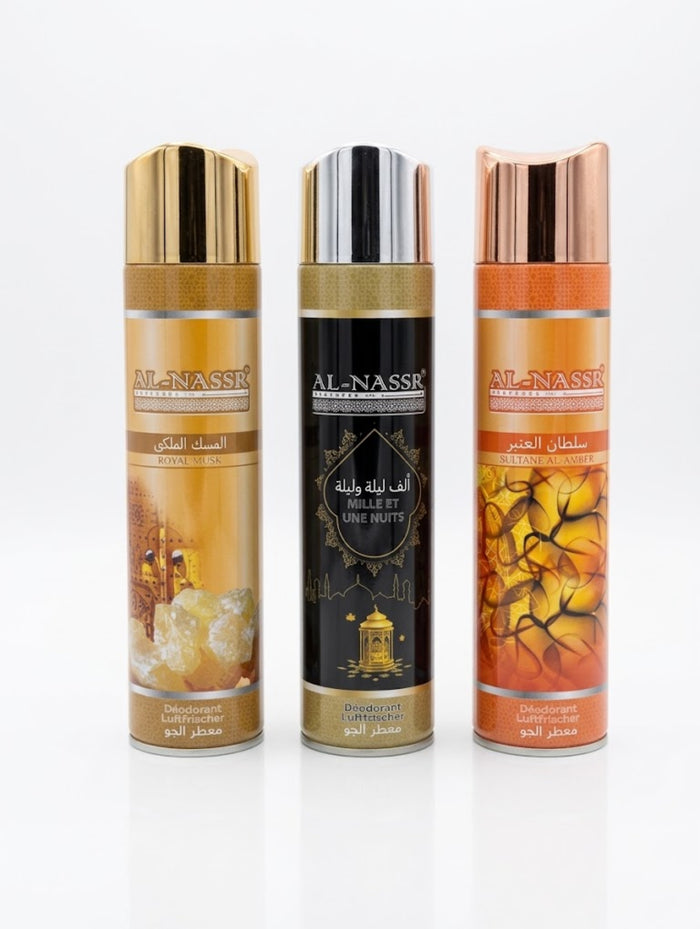 Set Bestseller Profumatori per Ambienti Orientali Al-Nassr – 3x300ml Spray per Casa e Tessuti