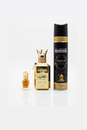 Set Esclusivo Lahab & Al-Nassr – Profumo, Olio Concentrato e Spray Tessuti