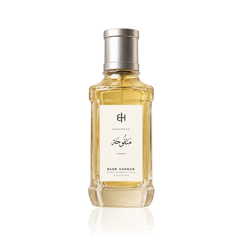 Badr Harqan Manfouha Extrait de Parfum 70 ml, flacone con etichetta avorio