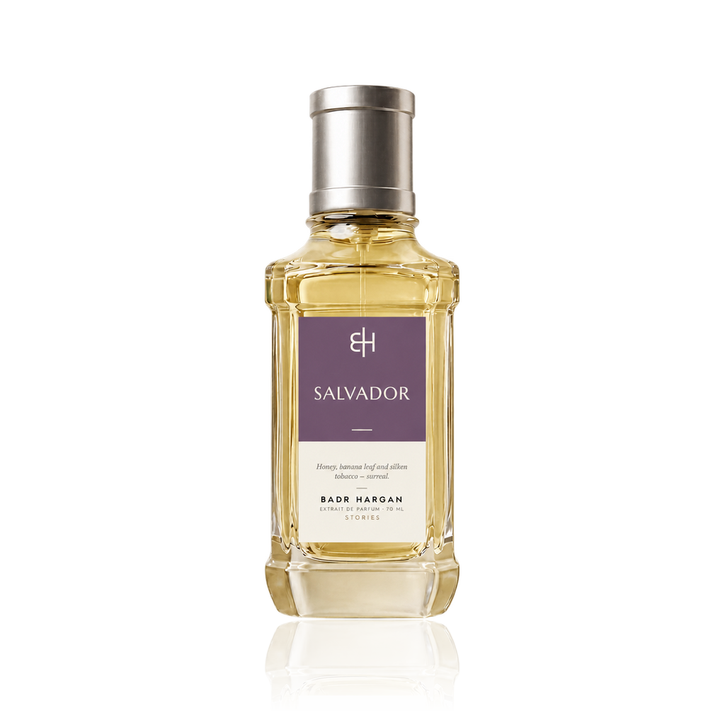 Badr Harqan Salvador Extrait de Parfum 70 ml, flacone con etichetta prugna