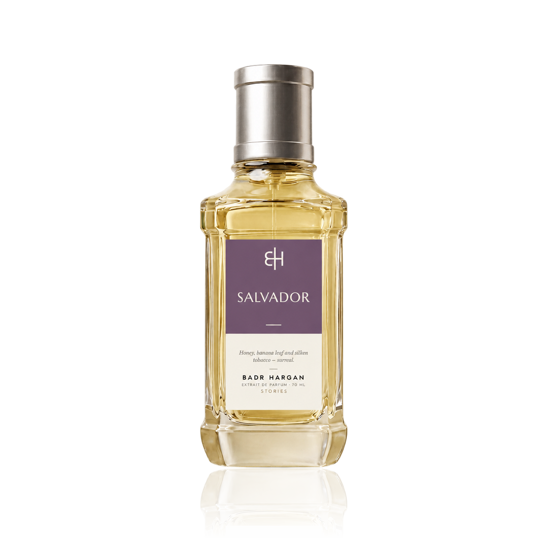 Badr Harqan Salvador Extrait de Parfum 70 ml, flacone con etichetta prugna