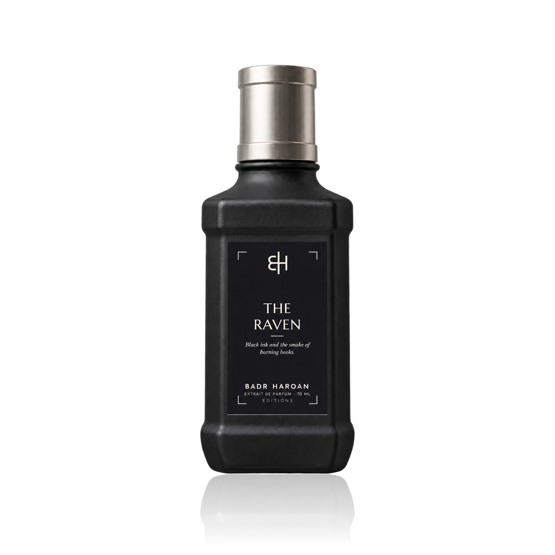 Badr Harqan The Raven Extrait de Parfum 70 ml, flacone nero opaco